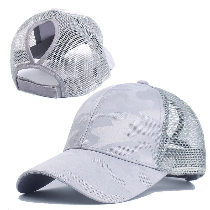 2023 Women Summer Ponytail Baseball Cap Cotton Camouflage Print Mesh Hat Adjustable Sports Golf Hat Girl Outdoor Casual Sun Hat