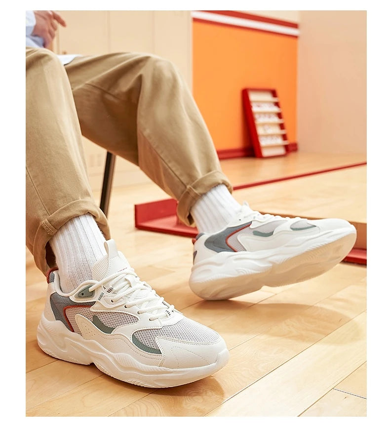 Xtep Casual Shoes For Men Breathable Thick Sole Heightened Lightweight Strong Wrapping Street Style Sports Shoes 977319320047