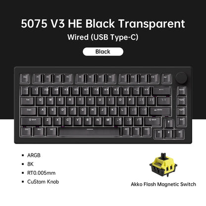 Akko 5075 V3 HE Magnetic Keyboard 75%  Custom Mechanical Gaming Keyboard Rapid Trigger 0.005mm 8K Polling Rate ARGB