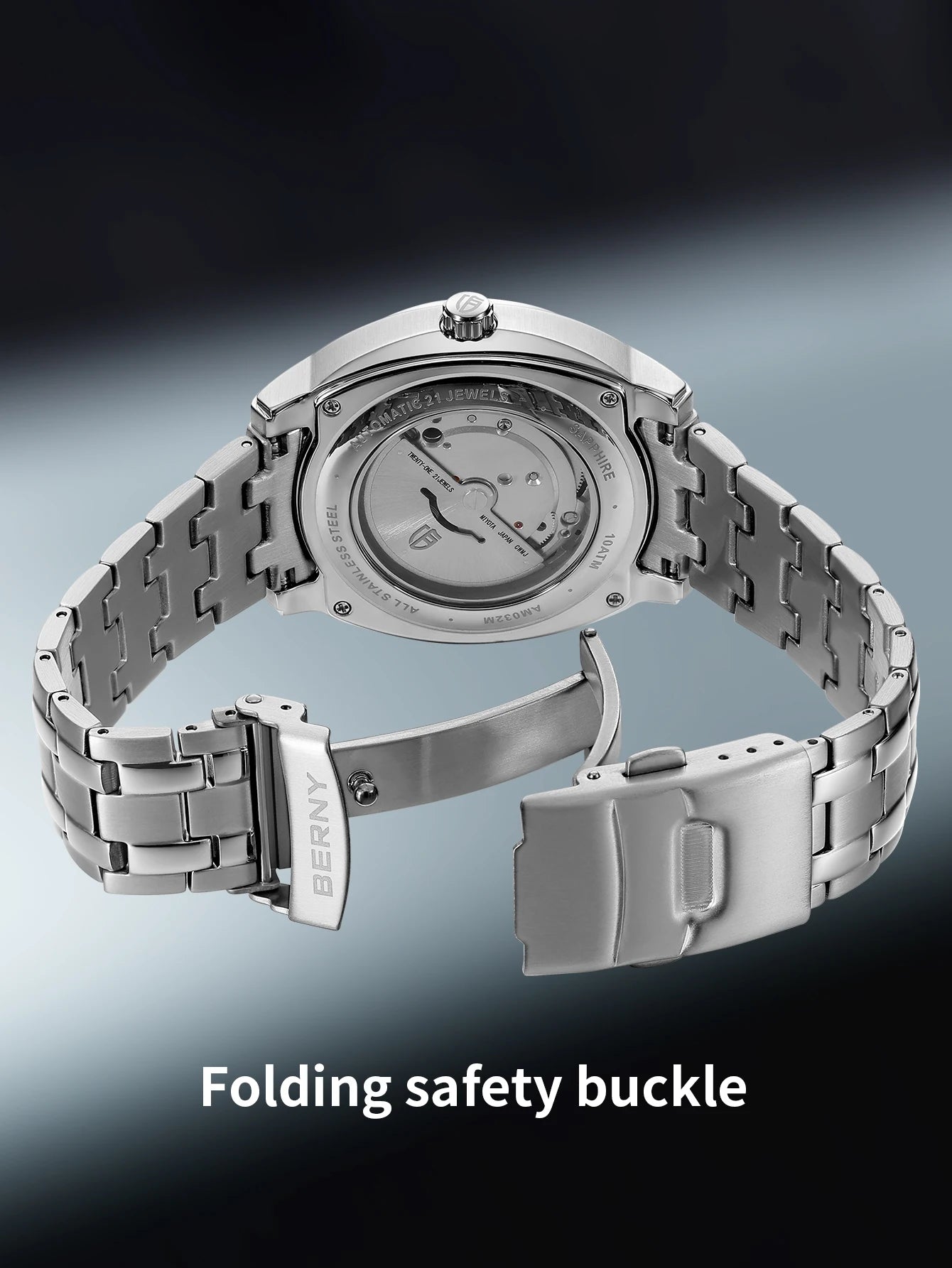 BERNY Automatic Men Watch Supper Luminous Sapphire Stainless Steel 100M Waterproof Business Casual Mechanical Wristwatch for Men