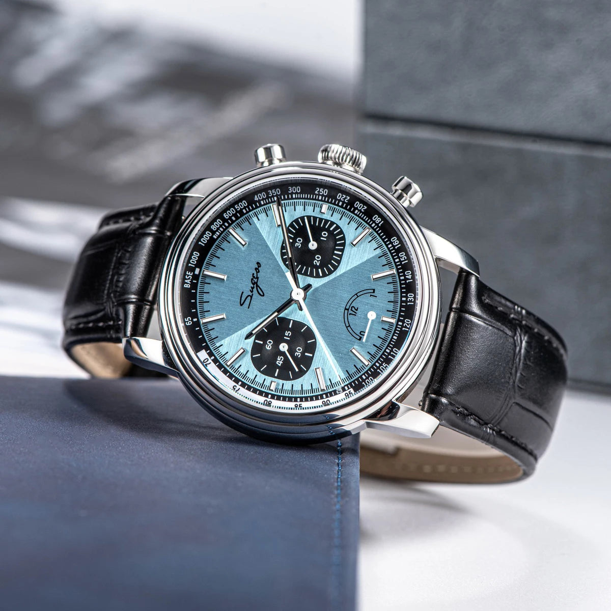 Sugess Men's Pilot 1963 Wristwatch ST1906 Chronograph Handwind Movement Domed Sapphire Waterproof Power Reserve Lume V2