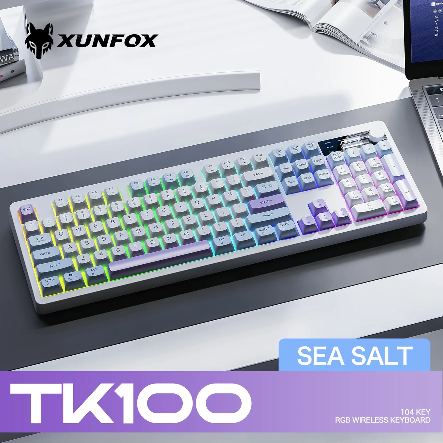 XUNFOX TK100 Bluetooth Wireless Dual-Mode Keyboard, 98-Key RGB Wireless Gaming Keyboard with Rechargeable Battery for Desktop, Laptop & Office