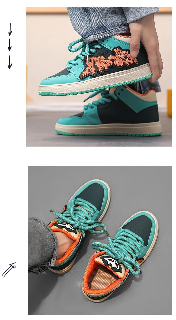 Fashion Blue Designer Skateboard Shoes Men Streetwear Hip hop Sneakers Men Luxury Platform Skateboard Sneakers Men basket homme
