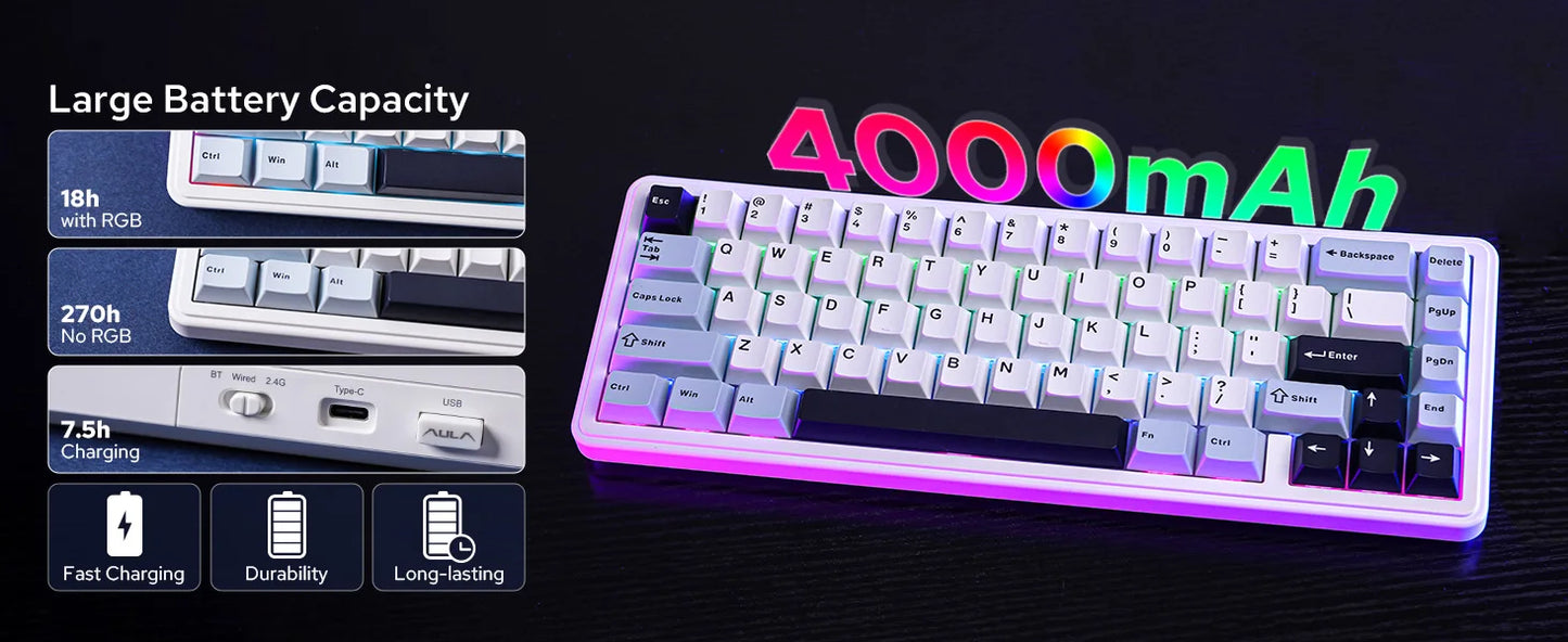 EPOMAKER x AULA F65 65% Layout Hot-Swap Gasket-mounted Wired/Bluetooth/2.4G Wireless Mechanical Keyboard for Mac/Win