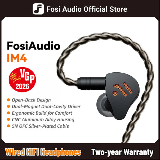 Fosi Audio IM4 HiFi Wired Earphones Open-Back Dynamic Driver IEM Headphones for Music Monitoring, Gaming & Professional Audio