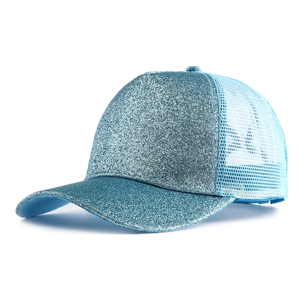 2023 New Summer Glitter High Ponytail Baseball Cap Female Snapback Hat Casual Black White Pink Mesh Trucker Caps for Women Gorra