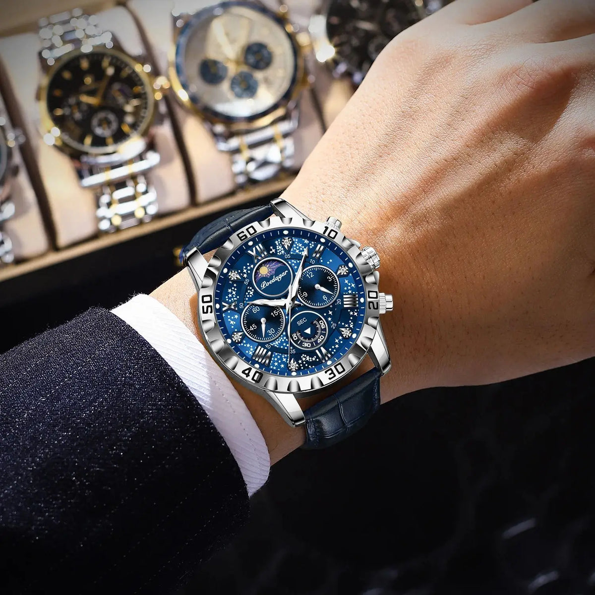 Orologio da polso di lusso POEDAGAR da uomo – Cronografo sportivo, impermeabile e luminescente, con cinturino in pelle, movimento al quarzo