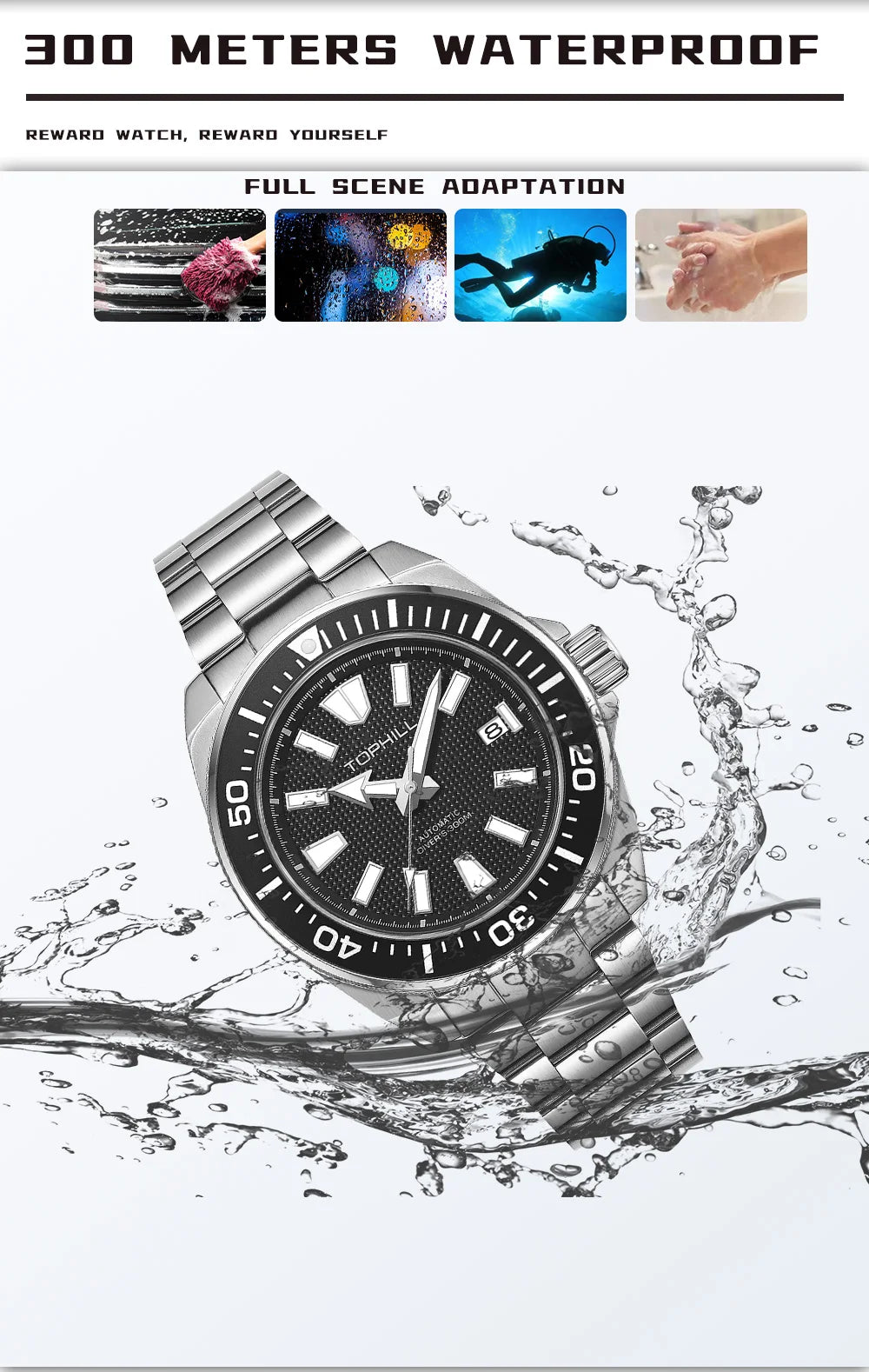 TOPHILL 43.5mm Professional Dive Watch Automatic NH35 Movement Sapphire 300M Waterproof Super Luminous Diving Men's Wristwatches
