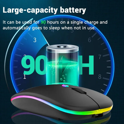 Безжична презареждаема мишка с два режима, съвместима с Bluetooth, 2.4G USB компютърна мишка за лаптоп, iPad, таблет и Notebook, геймърска мишка