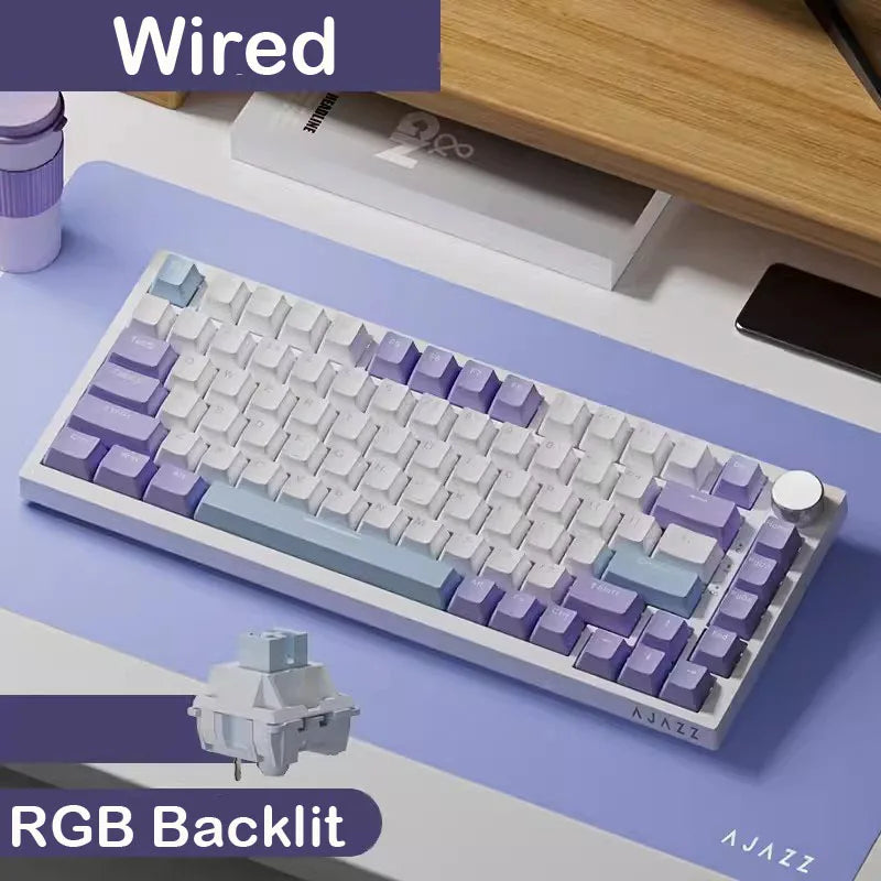AJAZZ AK820 Mechanical Keyboard 70% Compact Layout/RGB Lighting/Hot-swappable Switches, with Wired, Wireless, and Bluetooth