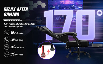 AUTHMIC Ergonomic Gaming Chair with 170° Reclining Backrest, Footrest, Adjustable Armrests, Breathable Fabric, Premium Gamer Chair