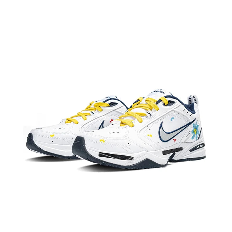 Adidași personalizați Nike Air Monarch 4 Crushed Ice Blue Floral Ink Splatter – pantofi de alergare pentru bărbați, cu talpă joasă