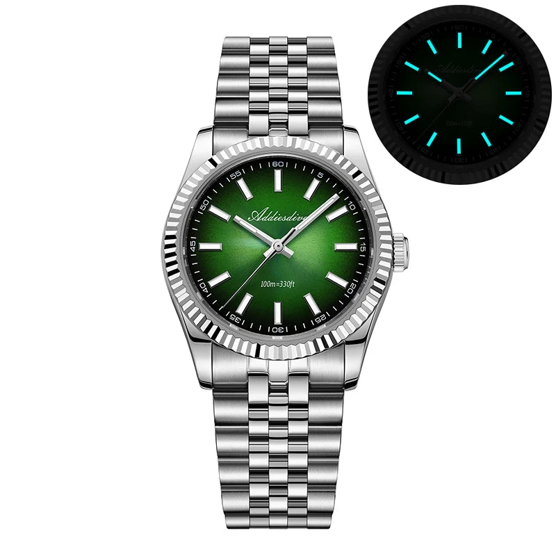 ADDIESDIVE New Men's Watch AD2073 Sapphire Glass 36mm VH31 Sunburst Quartz Watches 10Bar Waterproof Diving Luminous Wristwatch
