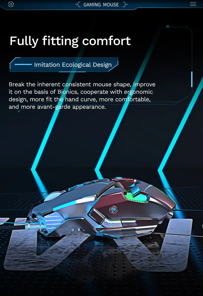 Mouse mecanic cu fir pentru PC gaming esports, RGB, 6400 DPI, atracție magnetică, contragreutate DIY