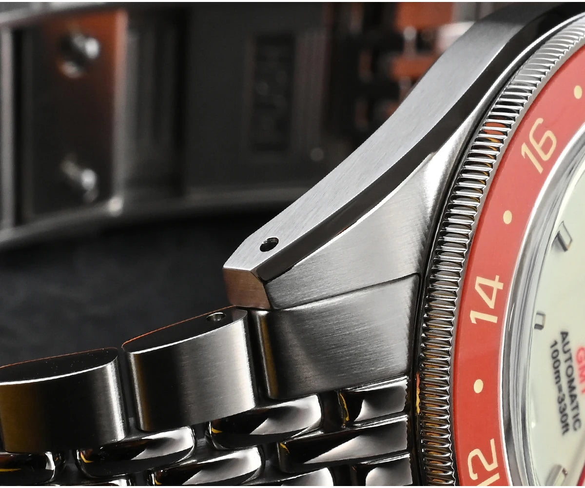 Relógio Automático Masculino San Martin 39.5mm Edição Limitada com Mostrador Full Lume NH34 GMT 6H Data 10Bar Luxo Kol Saati SN0116W