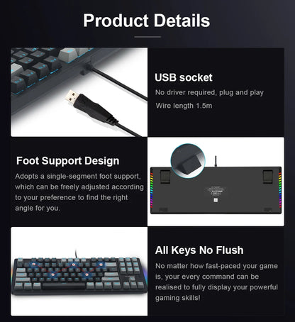 E-YOOSO K620 USB Mechanical Gaming Keyboard Wired Blue Red Switch Monochrome LED Backlit 87 Key for Compute Laptop PC