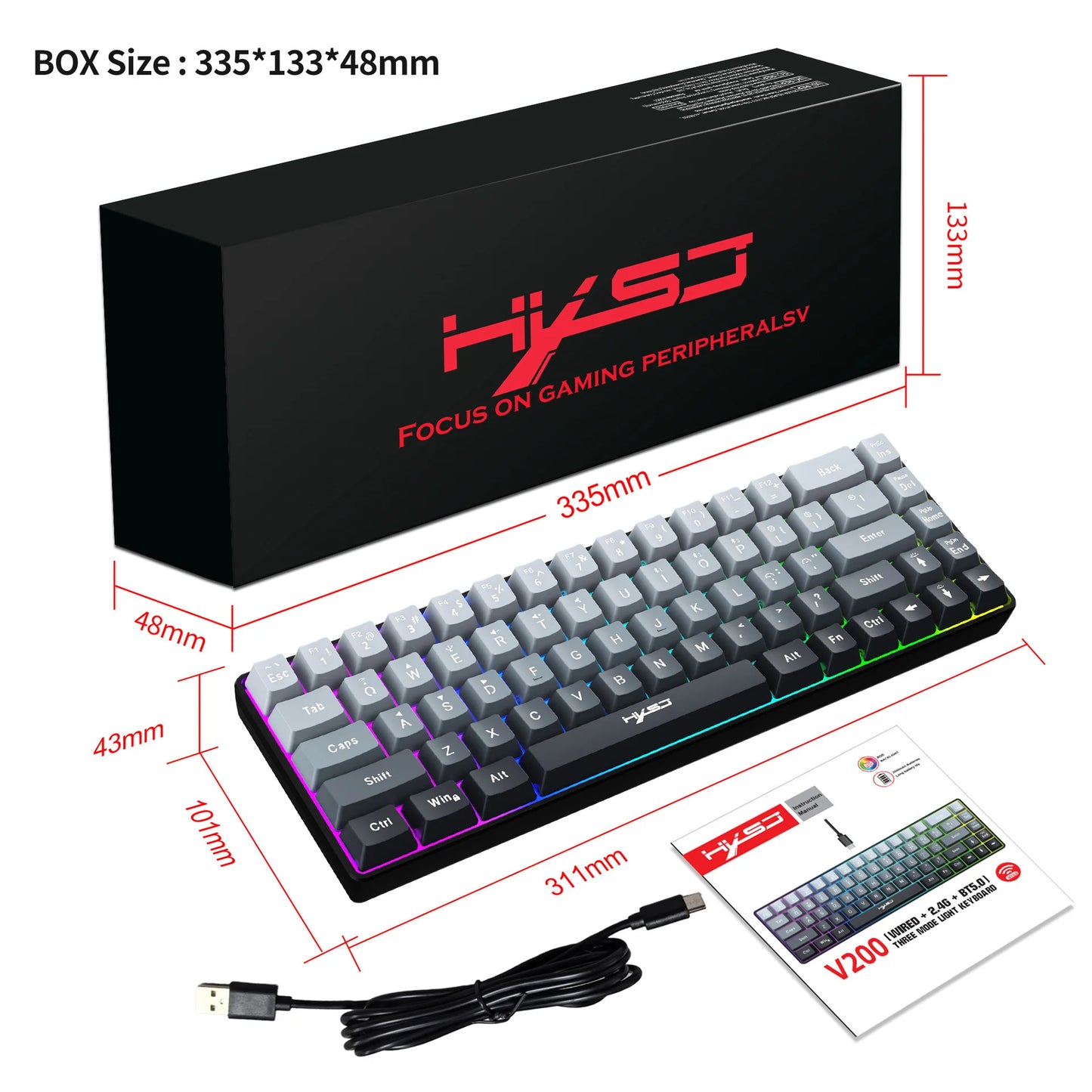 Clavier New key board 68% three-mode wired/wireless/bluetooth teclado gamer gaming keyboard gradual change gray RGB backlight