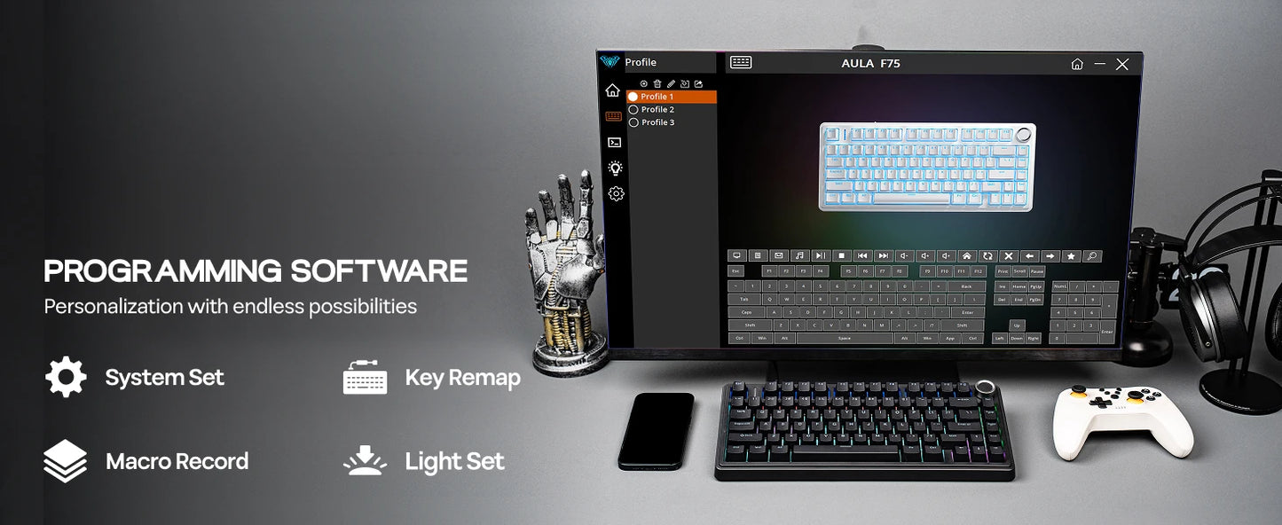 EPOMAKER x AULA F75 Wired Only 75% ANSI US Layout Gasket Hot-Swap Mechanical Keyboard for Mac/WIN/Android with Knob