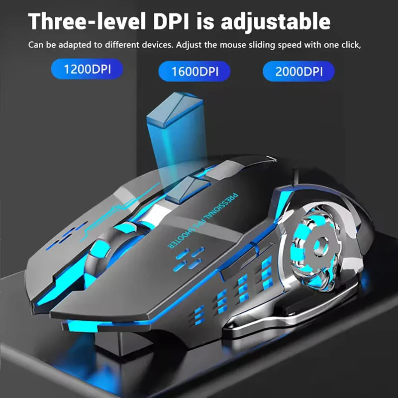 Q13 Bluetooth Wireless Mouse RGB Rechargeable Gaming Mouse, 2.4G Wireless Mouse with Adjustable DPI, 6 Buttons for PC, Laptop & Tablet
