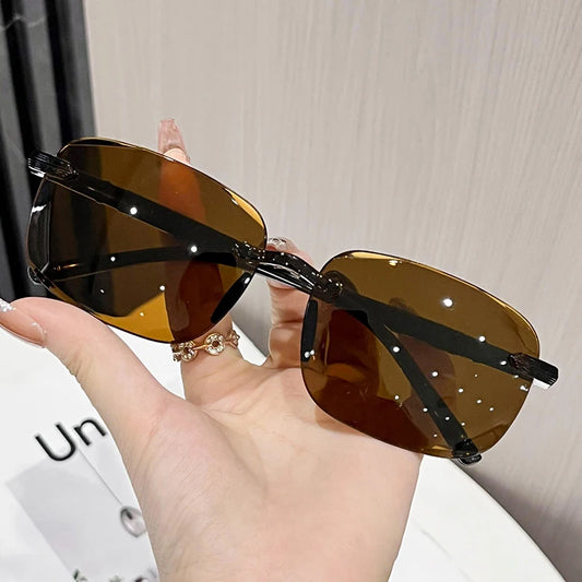Vintage Sunglasses Rimless Cut Edge Sunglasses Fashion Designer Shades Luxury Brown Green Sunglasses UV400  for Men Women