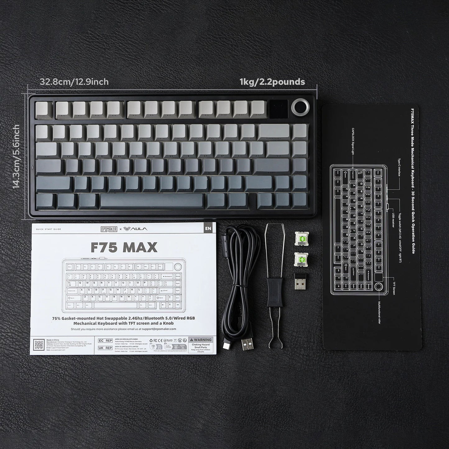 EPOMAKER X AULA F75 MAX Compact 75% Wired/BT5.0/2.4GHz Wireless Mechanical Gaming Keyboard with TFT Screen & Knob for PC/Mac