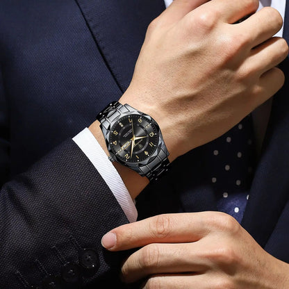 Pánské hodinky POEDAGAR Fashion Luxury, vodotěsné, s luminiscenčními ručičkami, quartzové, náramek z nerezové oceli, datum a den v týdnu, ležérní styl.