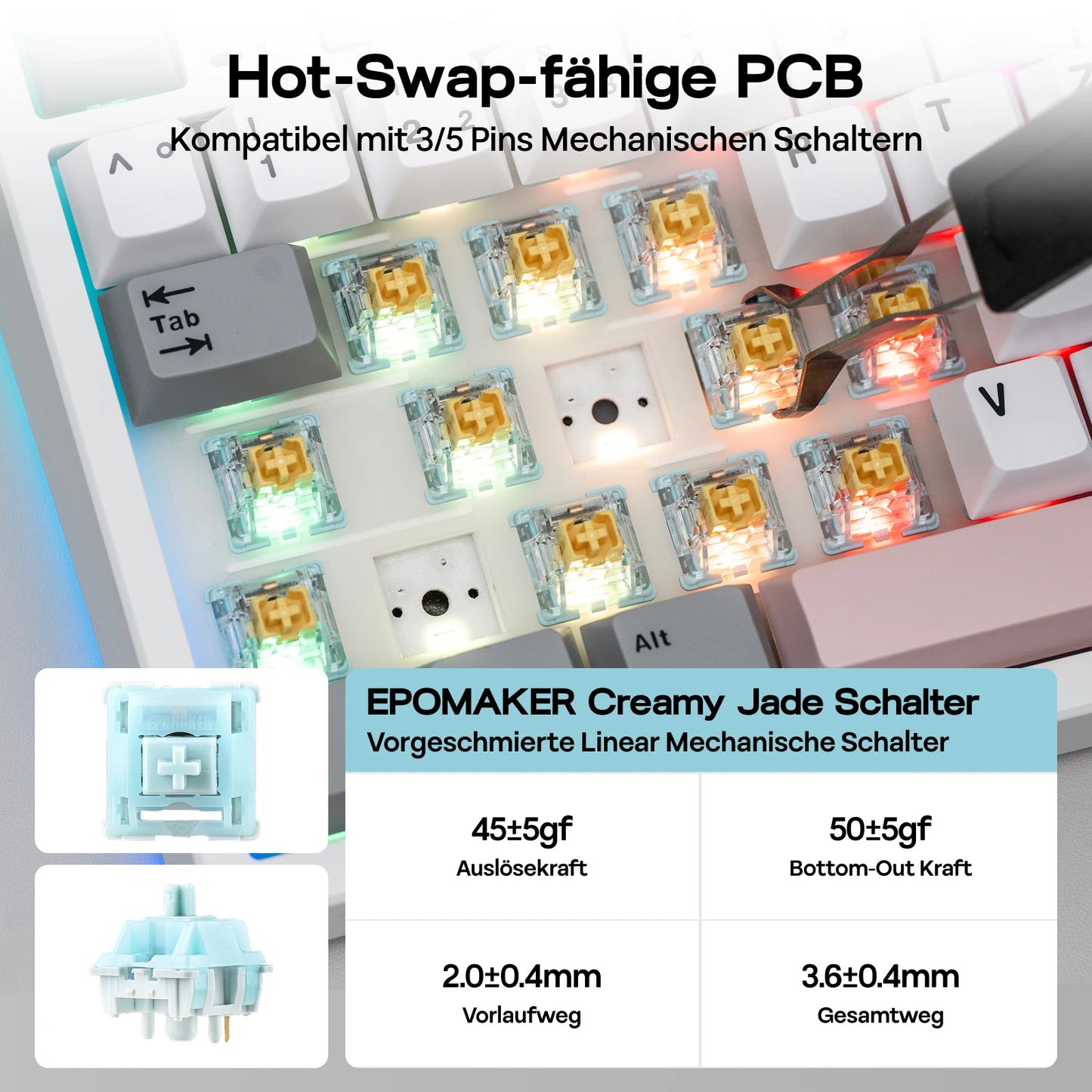 EPOMAKER TH87 ISO-DE Tenkeyless TKL Layout Wired/Bluetooth/2.4 GHz Wireless Mechanical Keyboard with 10000mAh Battery for PC/Mac