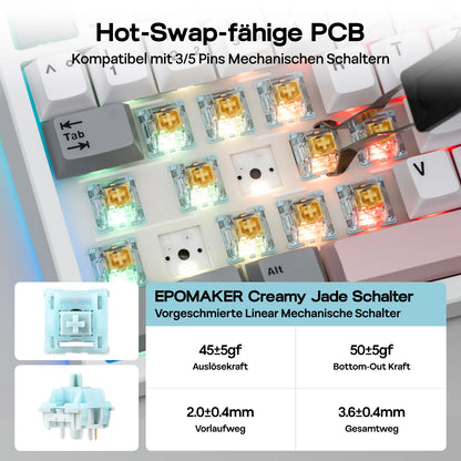 EPOMAKER TH87 ISO-DE Tenkeyless TKL Layout Wired/Bluetooth/2.4 GHz Wireless Mechanical Keyboard with 10000mAh Battery for PC/Mac