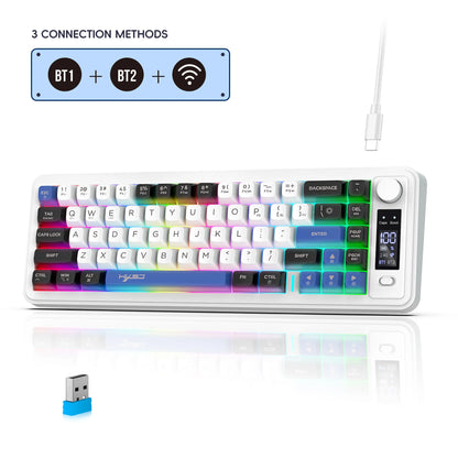 HXSJ L68 81-Key 3-mode wireless gaming keyboard silent Rainbow lighting ergonomic compact wireless membrane keyboard for pc