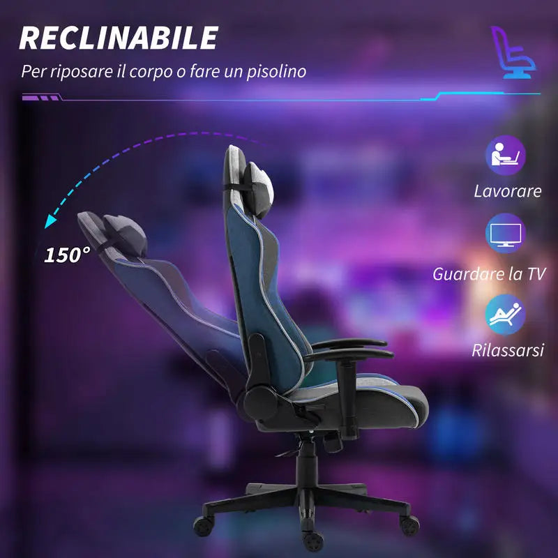 Premium Gaming Chair Reclining 150° with Rocking Function, Ergonomic Gaming Chair with Adjustable Height, Linen Fabric Office Chair for PC Gaming