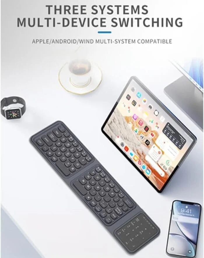 Jomaa Bluetooth Foldable Keyboard ,Tri-Fold Wireless Keyboard,PU Leather Cover 3 Device Connections,for Tablet Phone Laptop