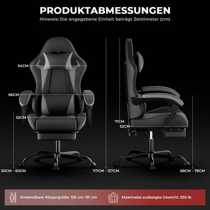 Gaming Chair Ergonomic Gaming Chair with Lumbar Pillow and Headrest, Gamer Chair Height Adjustable, Pc Chair for Adults Girls Boy,Black Grey