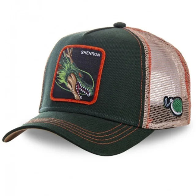 Casquette Dragon Ball Son Goku pour l'été : casquette de voyage à visière, pour homme, brodée, style hip-hop, visière pare-soleil, casquette trucker ajustable en maille