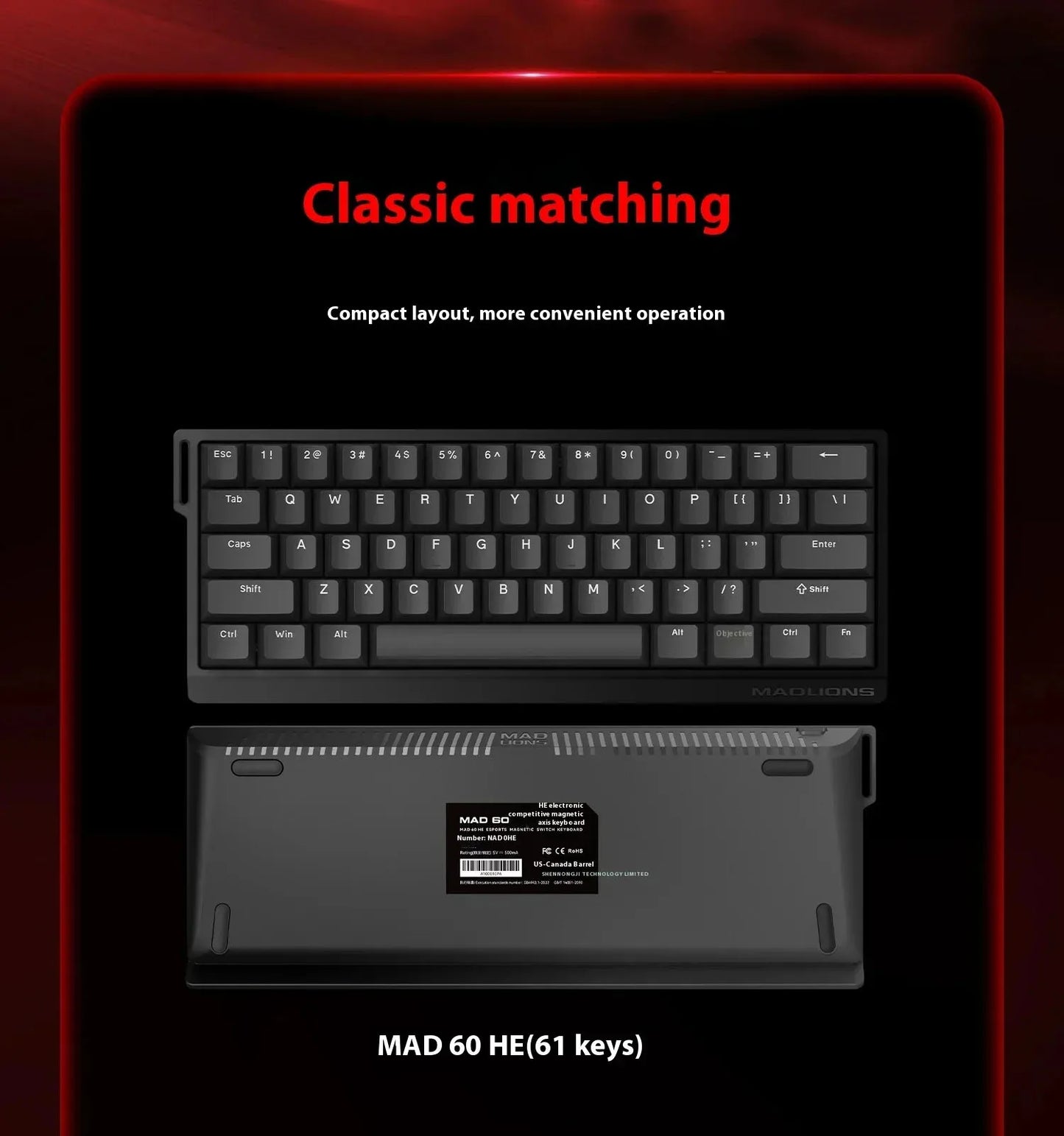 MADLIONS MAD 60/68HE Gaming Magnetic Switch Keyboard, Wired Mechanical Gaming Keyboard with 8K Polling Rate, Rapid Trigger, Hot Swappable RGB 61/68 Keys