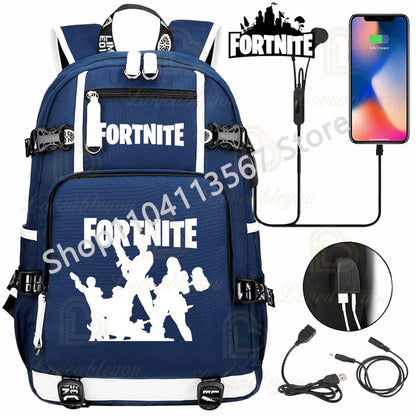 Yule Trooper F-Fortnited Battle Royale Rucksack mit USB-Ladeanschluss, Anime-Figuren, Lern- und Schreibwarenfach für Schüler