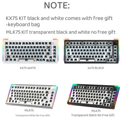 MAIMOOO KX75 75% Keyboard Kit Hotswap Transparent Full RGB Backlit 2.4GHz/ Bluetooth Macro Custom DIY Mechanical Keyboard