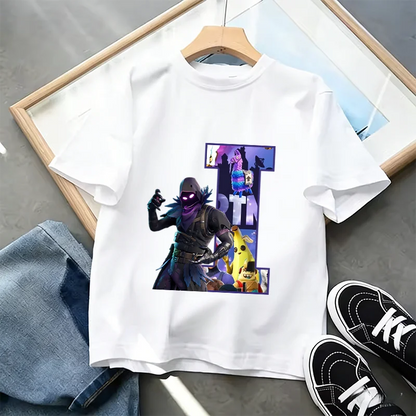 Fortnite A-Z Alphabet Print T Shirt Summer Kids White Clothing Popular Cartoon Game T Shirt Fashion Casual Short Sleeve Top Gift