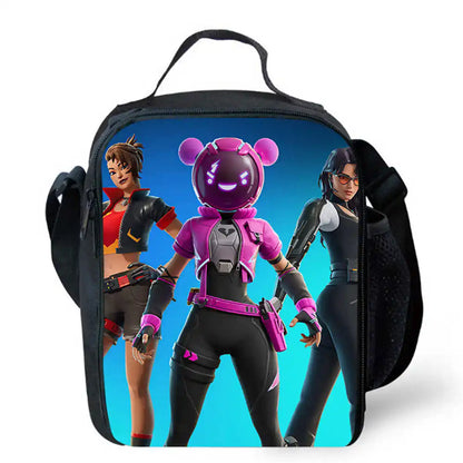 Bolsas de almuerzo para niños, bolsas escolares y de picnic Fortnite de dibujos animados para niñas y niños, bolsas térmicas portátiles y ligeras para almuerzo infantil