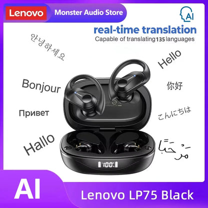 Lenovo LP75 TWS Bluetooth 5.3 Wireless Earphones – LED Display, Noise Reduction, Waterproof True Wireless Earbuds with Microphone & Deep Bass Sound