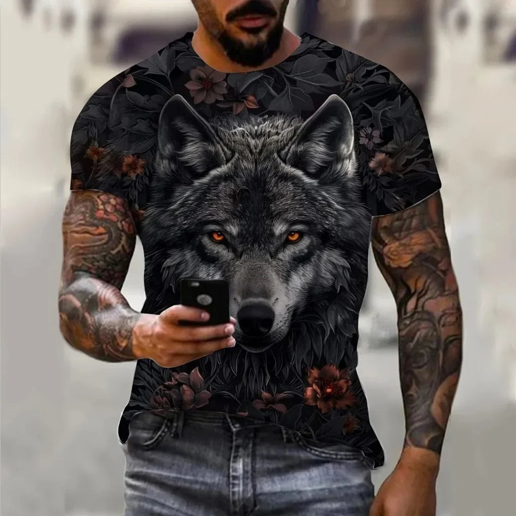 Męskie koszulki letnie z nadrukiem zwierzęcym – wilk, nadruk 3D, koszulki letnie, damskie, moda uliczna, koszulki oversize, odzież męska