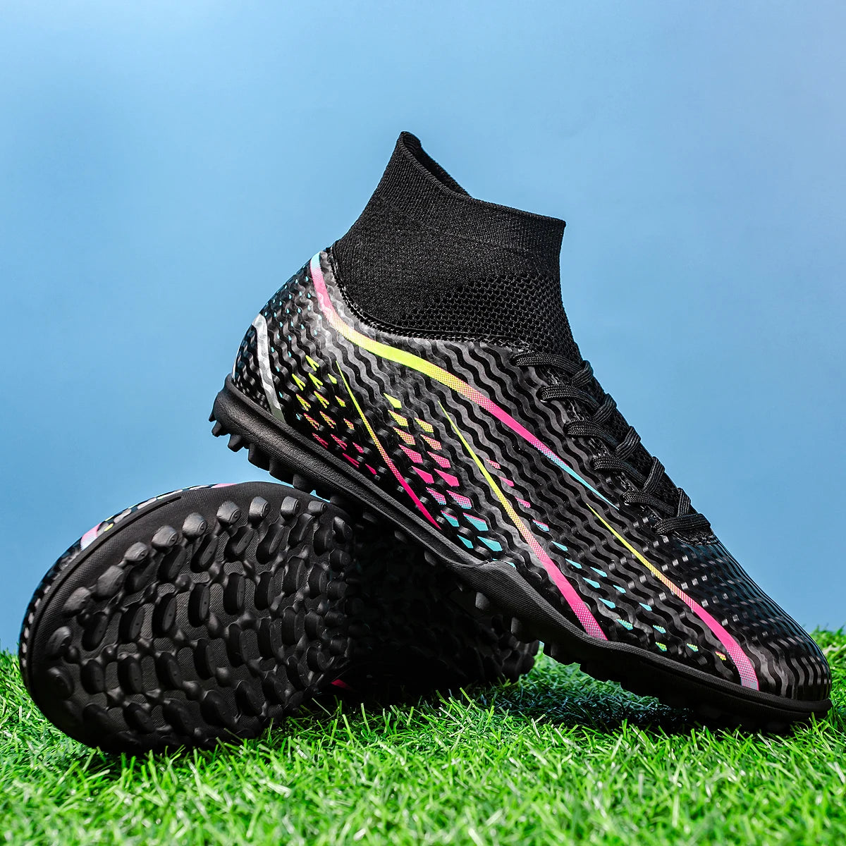 Chaussures de football TF professionnelles pour hommes, femmes et enfants, en PU + tissu respirant, semelle en caoutchouc résistante à l'usure