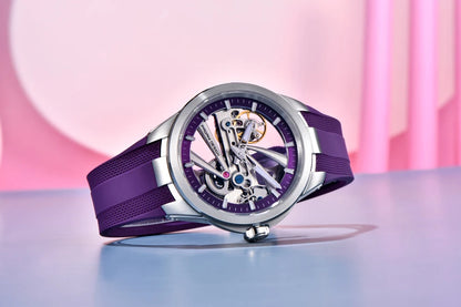 Herrklocka från PAGANI DESIGN – Mekanisk automatisk lyxmodell av typen ”skelett” (öppen mekanism), utrustad med en tourbillon, safirglas med antireflexbehandling, vattentät och självlysande.
