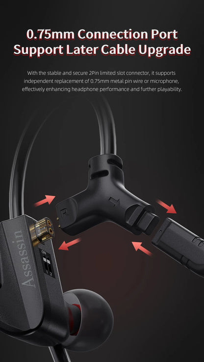 CVJ Assassin Hybrid Gaming Earphones 1DD+1BA Vibration Driver Wired HiFi Headphones with Mic, Type-C & 3.5mm In-Ear Gaming Earphones for E-Sports