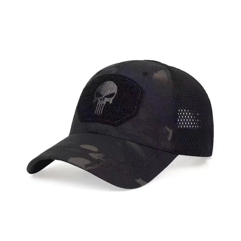2024 New Summer Camouflage Skull Baseball Mesh Cap Adjustable Airsoft Outdoor Tactical Hiking Casquette Hats For Men Women