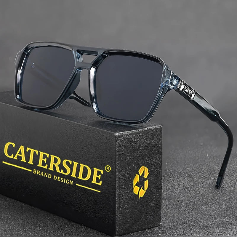CATERSIDE Retro Square Sunglasses Men Punk Flat Top Double Bridge High Quality Sun Glasses for Women Party Festival Gifts