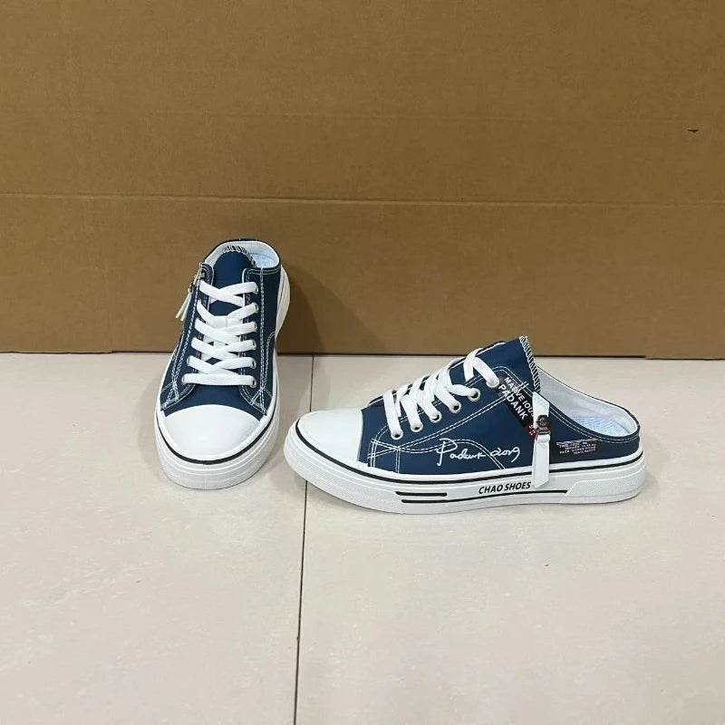 Tendance Designers hommes demi pantoufles été homme chaussures vulcanisées antidérapant résistant à l'usure chaussures en toile chaussures à bouche peu profonde pour hommes