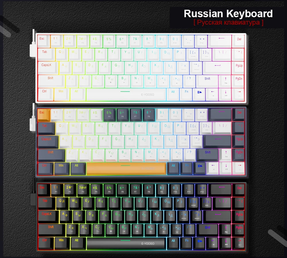 E-YOOSO Z686 RGB USB 60% Mini Slim Mechanical Gaming Wired Keyboard Red Switch 68 Keys Russian Brazilian Portuguese for Compute