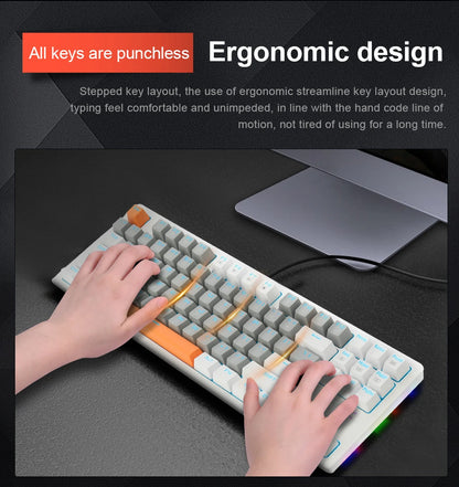 E-YOOSO K620 USB Mechanical Gaming Keyboard Wired Blue Red Switch Monochrome LED Backlit 87 Key for Compute Laptop PC