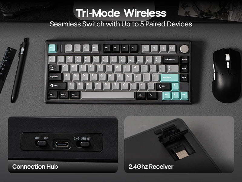 EPOMAKER TH80 V2 75% ANSI US Layout Gasket Tri-mode Wireless Mechanical Gaming Keyboard with 8000mAh Battey & RGB Backlight