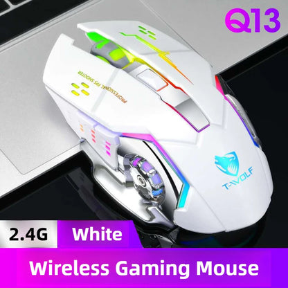 Q13 Bluetooth Wireless Mouse RGB Rechargeable Gaming Mouse, 2.4G Wireless Mouse with Adjustable DPI, 6 Buttons for PC, Laptop & Tablet